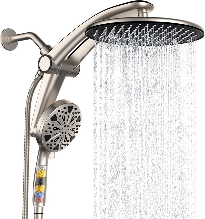 Razime Shower Head with filtered Handheld High Pressure daul Shower Heads with Handheld Spray Combo and 10 Sprays Handheld Shower Head Detachable Shower head Built-in Magnetic Docking and Power Jets Nickel - Image 1